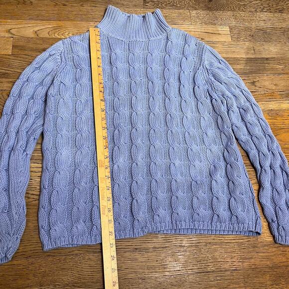 LL Bean Womens Sweater 100% Cotton Mock Neck Chunky Cable Knit Blue Medium - Picture 11 of 16